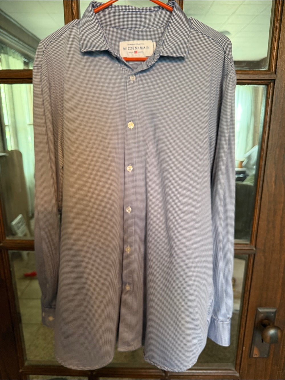 Mizzen + Main Spinnaker Blue‎ Gingham Performance Shirt Mens XXL Trim Fit USA